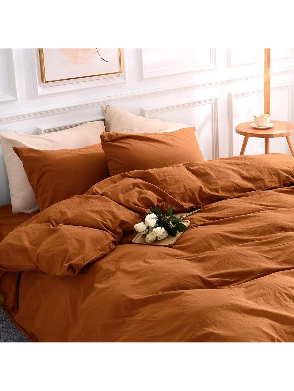 NEXHOME PRO Terracotta Cotton Duvet Cover Set, Queen, 3 Piece, 100% cotton